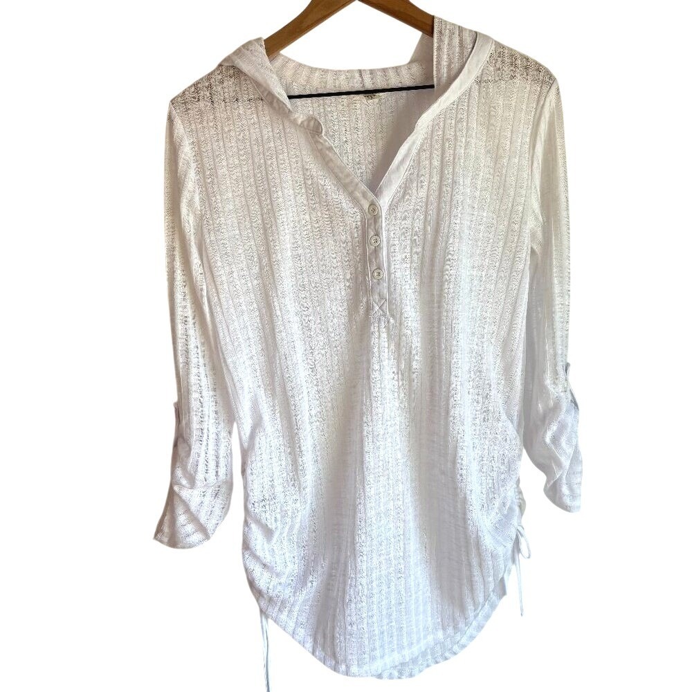 Billabong White Crochet Hooded Swim Coverup